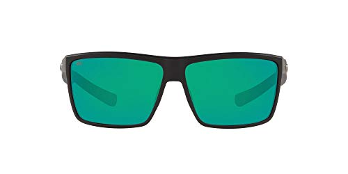 Costa Del Mar Men's Rinconcito Polarized Rectangular Sunglasses, Matte Black/Green Mirrored Polarized-580G, 60 mm